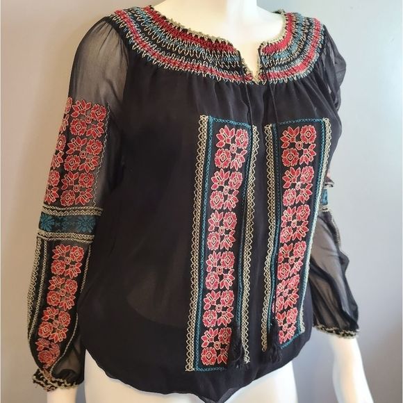 MM Couture Black Boho Embroidered Top - Picture 4 of 11